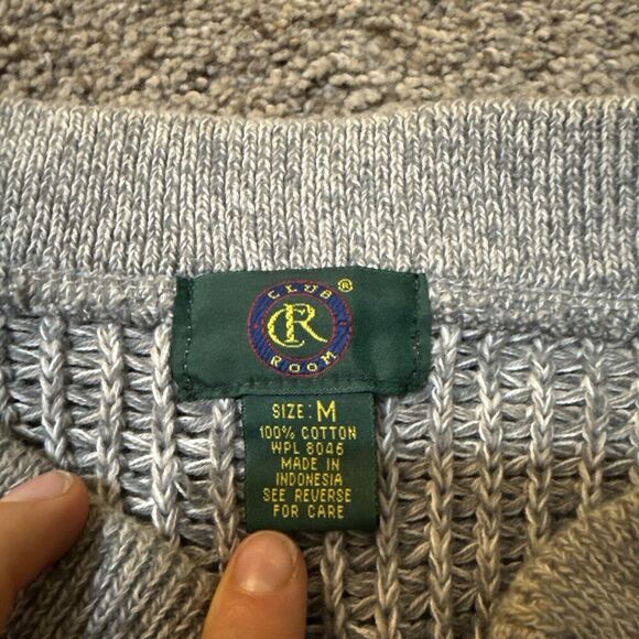 Club Room Luxury 1/4 Button Pullover Mens Fisherman M Chunky Knit Cotton Sweater - Picture 5 of 9